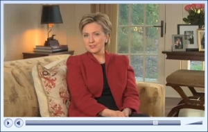 A still of Senator Clinton's announcement video.