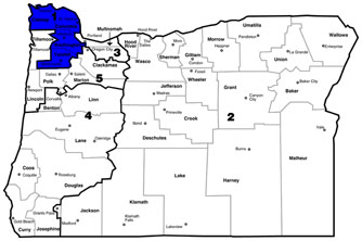 Counties: Clatsop, Columbia, Washington, Yamhill and  part of Multnomah.