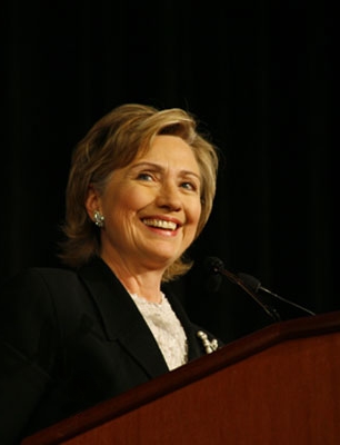 Senator Clinton giving a speech in Chicago.