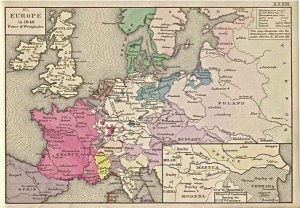 Map of Europe following the Peace of Westphalia.